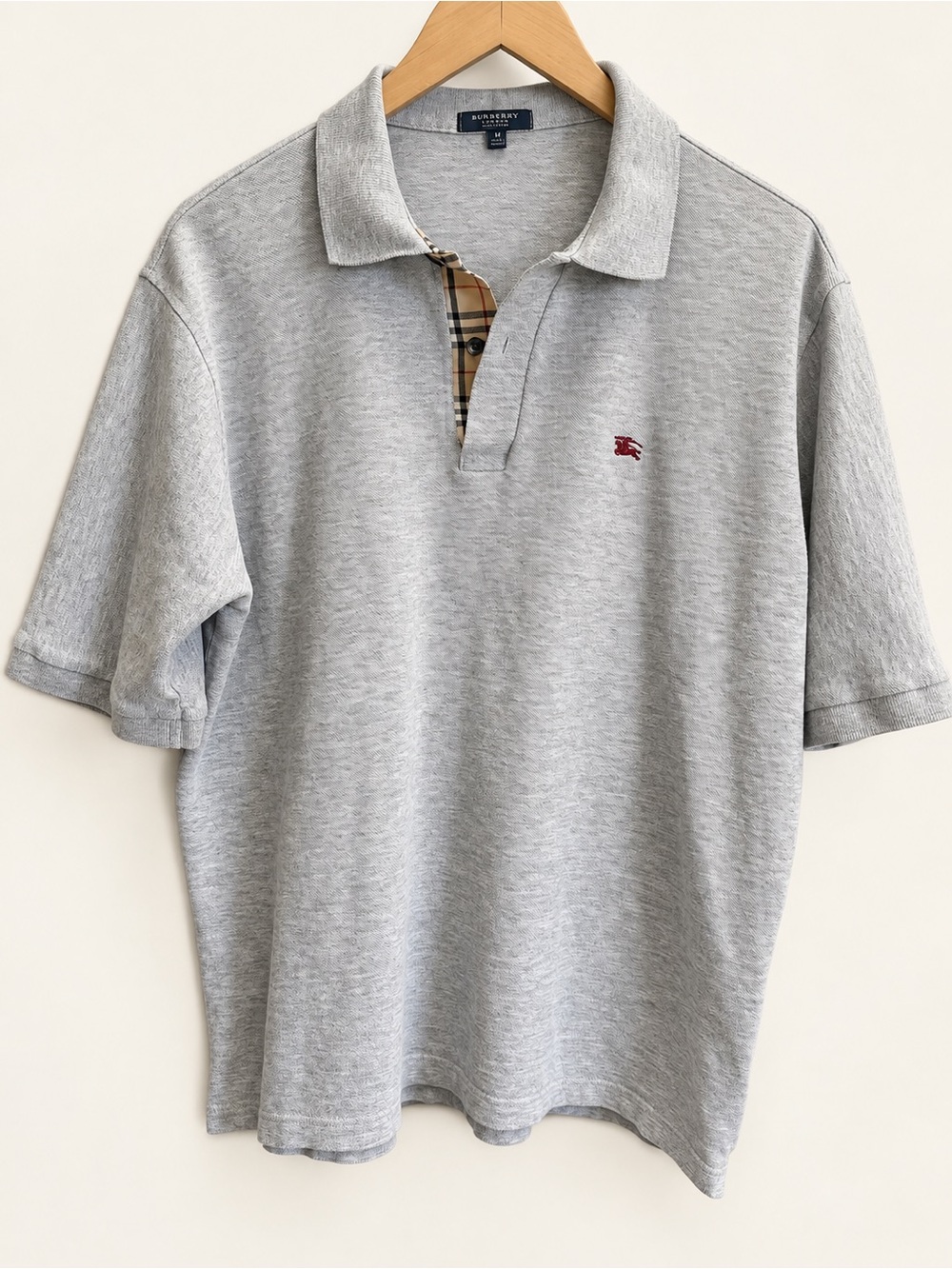 Burberry London Men’s Polo Shirt Heather Gray Burberry Check Cotton Medium